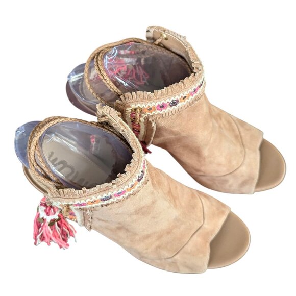 Sam Edelman Artie 2 Fringe Open Toe Bootie Heels - Size 8.5 - Picture 3 of 13